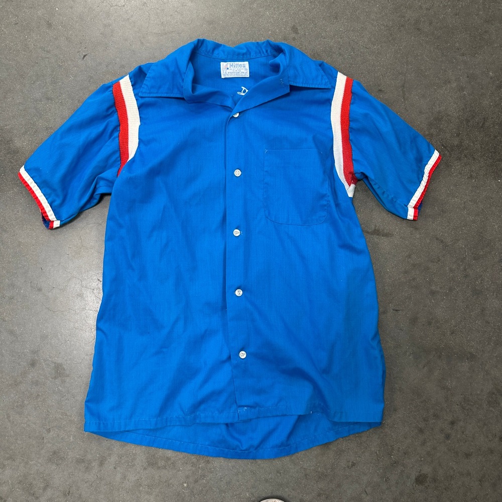 Vintage Hilton US Coast Guard Bowling Shirt Blue Bob Jones Embroidered Mens M